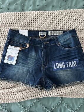 Indigo Rein Blue Denim Shorts with Tan Stitching